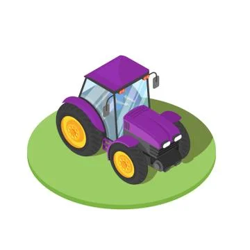 Vector 3d isometric illustration of tractor with driver inside. Stock Illustration