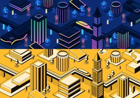 Vector 3d isometric modern cities - different types Stock Illustration