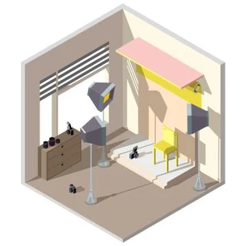 Vector 3d isometric photography studio. Architecture interior. Stock-Illustration
