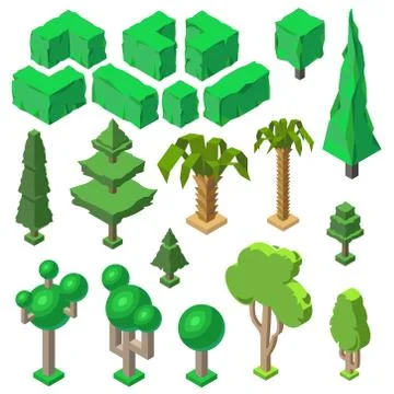 Vector 3d isometric plants, trees, bushes, palms 스톡 일러스트