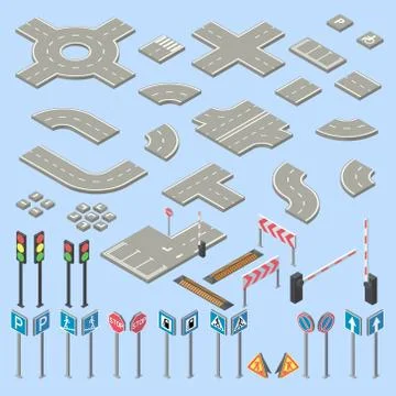 Vector 3d isometric road signs, elements collection 스톡 일러스트
