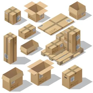 Vector 3d isometric set of cardboard packaging Stock-Illustration