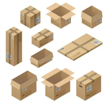 Vector 3d isometric set of cardboard packaging Stock-Illustration