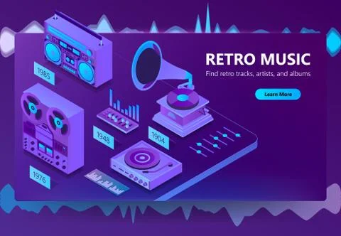 Vector 3d isometric site of listening music 스톡 일러스트