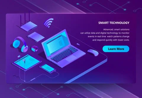 Vector 3d isometric site with smart devices Illustrazione stock