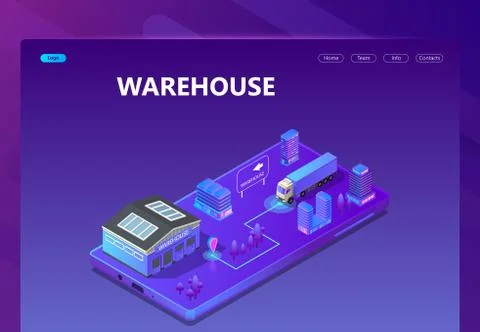 Vector 3d isometric site - warehouse with tracking Stock Illustration
