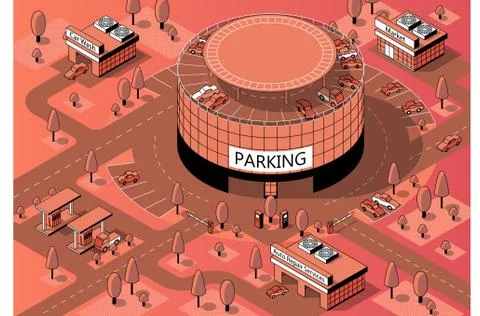 Vector 3d isometric territory with multi-storey parking Stock Illustration