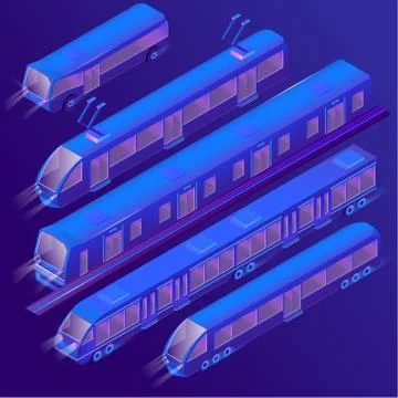 Vector 3d isometric violet tram, trolley, subway Illustrazione stock