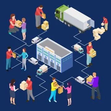 Vector 3d isometric warehouse and delivery concept Illustrazione stock