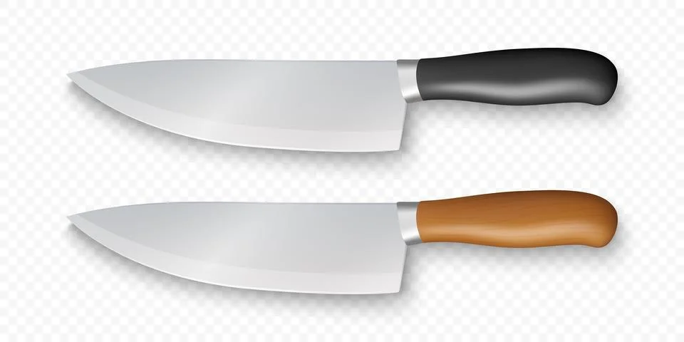 Vector 3d Kitchen Chef Knife Set with Black and Wooden Handle. Stainless Steel Stock Illustration
