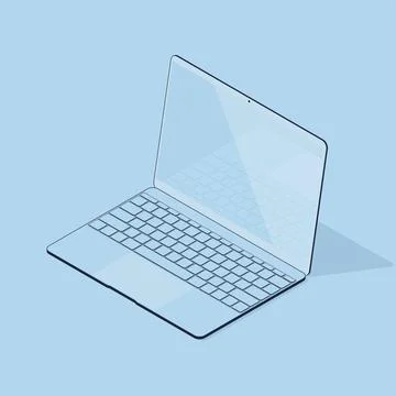 Vector 3d laptop on a blue background. Notebook with mirrored screen keyboard Illustrazione stock