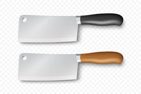 Vector 3d Meat Cleaver Knife Illustration Set. Kitchen Butcher Knife and Chinese Stock Illustration