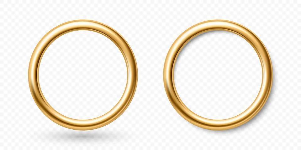 Vector 3d Metal Ring Set. Gold Ring Frames Isolated. Metallic Circle Borders Illustrazione stock