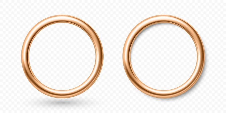 Vector 3d Metal Ring Set. Gold Ring Frames Isolated. Metallic Circle Borders. Illustrazione stock