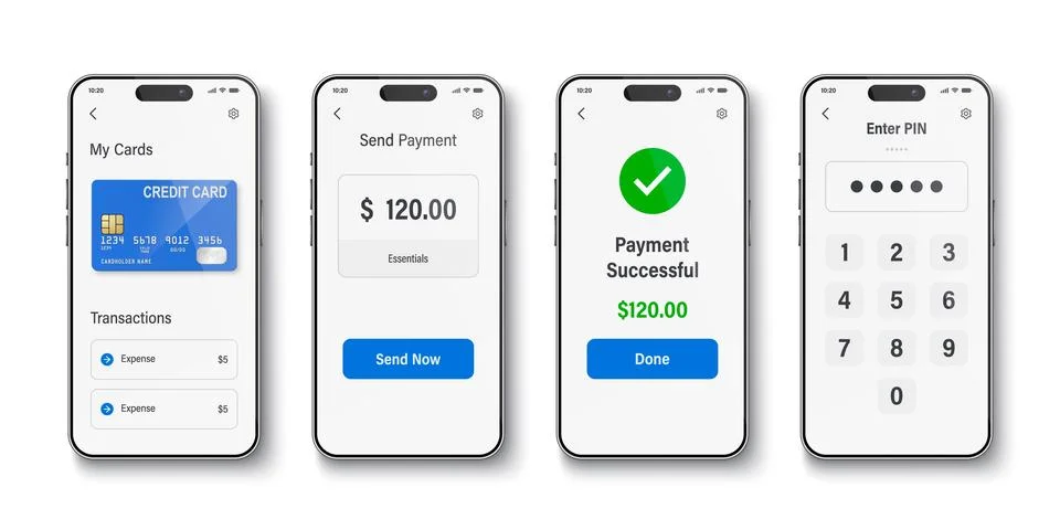 Vector 3d Mobile Payment App, Vector Illustration. Digital Wallet Screens wit Illustrazione stock