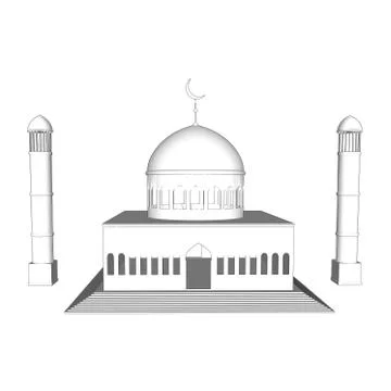 Vector 3d mosque silhouette in night sky with crescent moon and star Ilustração Stock
