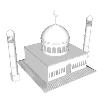Vector 3d mosque silhouette in night sky with crescent moon and star Ilustração Stock