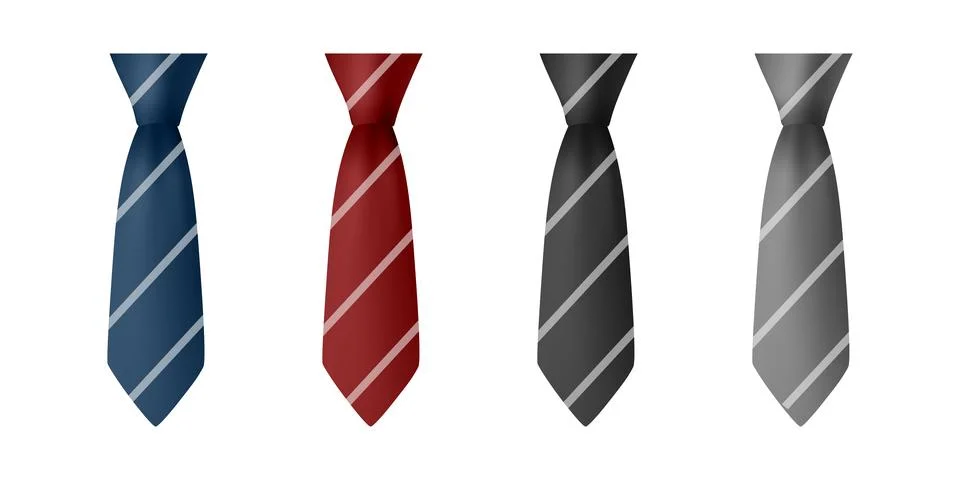 Vector 3d Necktie Set. Blue, Red Black, Gray Classic Mens Business Tie Icon.. Stock Illustration