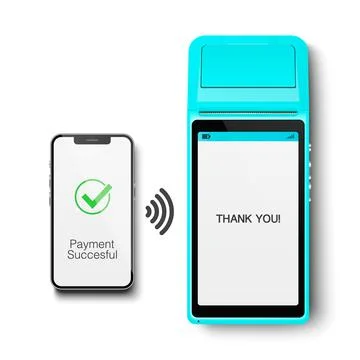 Vector 3d NFC Payment Machine and Smartphone. Payment Succesful. Approved Stock Illustration