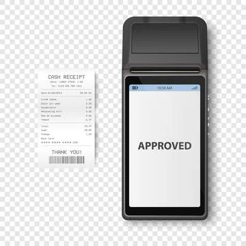 Vector 3d NFC Payment Machine with Approved Status and Paper Bill, Receipt Stock Illustration