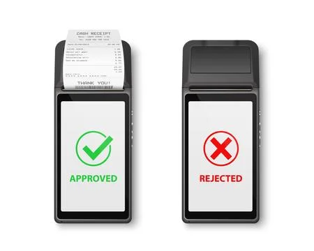Vector 3d NFC Payment Machine with Approved, Rejected Status , Paper Bill 스톡 일러스트
