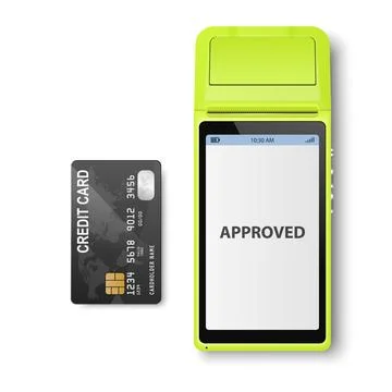 Vector 3d NFC Payment Machine with Approved Status and Credit Card Isolated. Wi Stock Illustration