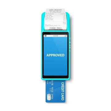 Vector 3d NFC Payment Machine with Approved Status and Credit Card Isolated. Wi Stock Illustration