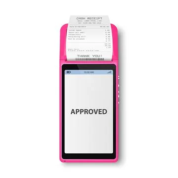 Vector 3d NFC Payment Machine with Approved Status, Paper Check, Receipt Stock Illustration