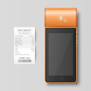 Vector 3d NFC Payment Machine with Approved Status, Paper Check, Receipt Stock Illustration