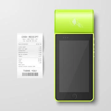 Vector 3d NFC Payment Machine with Approved Status, Paper Check, Receipt Stock Illustration