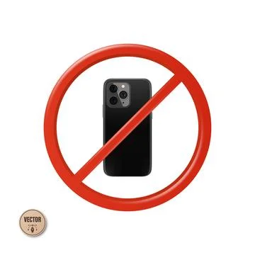 Vector 3d No Mobile Phone Sign with Smartphone Icon. Red Prohibition Phone .. イラスト素材