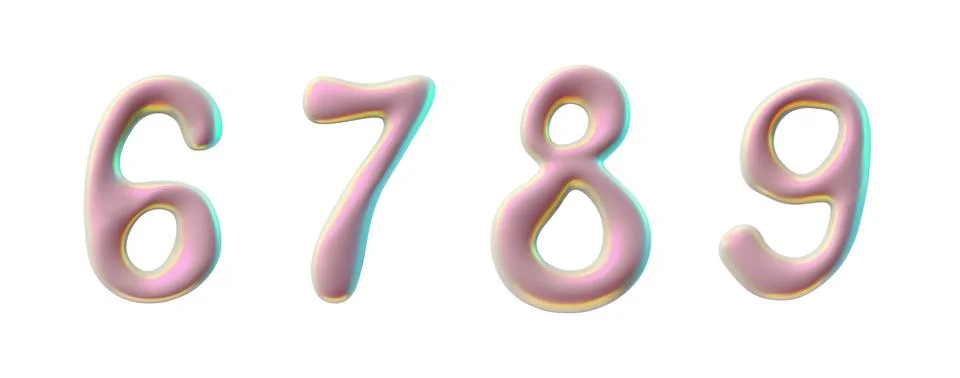 Vector 3d numbers 6,7,8,9 with rainbow gradient on a white background Stock Illustration
