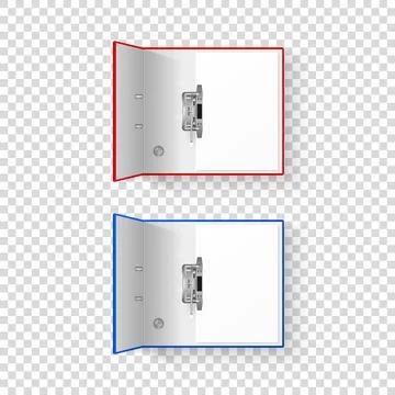 Vector 3d Opened Realistic Red and Blue Office Binder Set with Metal Rings and Stock Illustration
