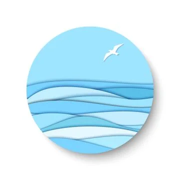 Vector 3d paper effect seascape Illustrazione stock