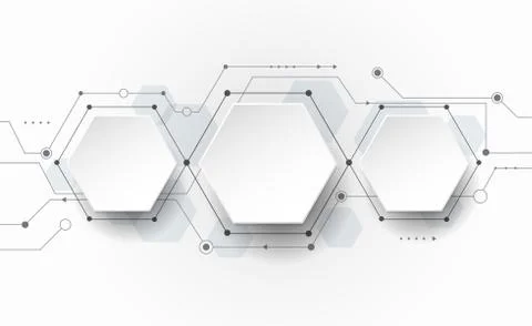 Vector 3d paper polygon label with futuristic circuit board Stock Illustration