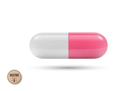Vector 3d Pink and White Capsule Pill Isolated. Realistic 3d Medicine Illustr Stock Illustration