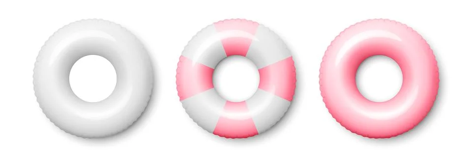 Vector 3d Pink and White Inflatable Swim Rings Isolated. Blank Pool Float Set Stock Illustration