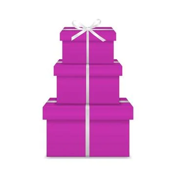 Vector 3d Pink Gift Box Tower, Isolated. Three Stacked Purple Present Boxes with Stock Illustration