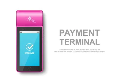 Vector 3d Pink NFC Payment Machine with Approved Status. Payment POS Terminal Stock-Illustration