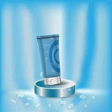 Vector 3D podium with realistic cosmetic container with advertising backgroun Stock Illustration