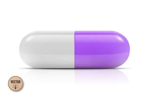 Vector 3d Purple and White Capsule Pill Isolated. Realistic 3d Medicine Stock-Illustration