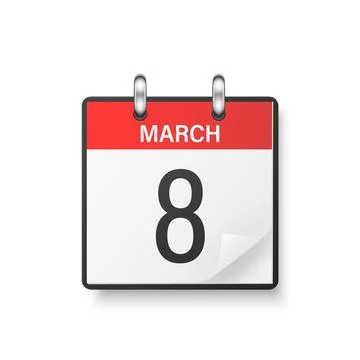 Vector 3d Realistic 8 March Day Paper Classic Simple Minimalistic Red Calendar Stock Illustration