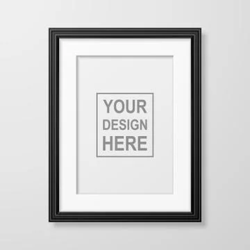 Vector 3d Realistic A4 Black Wooden Simple Modern Frame on a White Wall Stock-Illustration