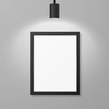 Vector 3d Realistic A4 Black Wooden Simple Modern Frame for Presentstion on a Stock-Illustration