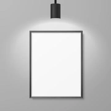 Vector 3d Realistic A4 Black Wooden Simple Modern Frame for Presentstion on a Stock-Illustration