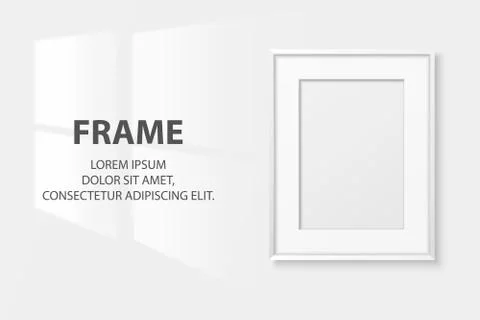 Vector 3d Realistic A4 Blank White Wooden Simple Modern Frame on a White Wall Stock-Illustration