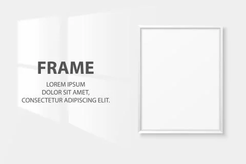 Vector 3d Realistic A4 Blank White Wooden Simple Modern Frame on a White Wall Stock-Illustration