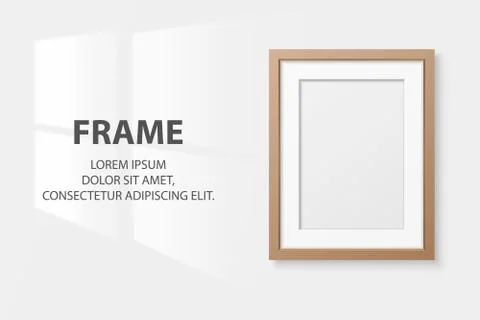 Vector 3d Realistic A4 Brown Wooden Simple Modern Frame on a White Wall イラスト素材