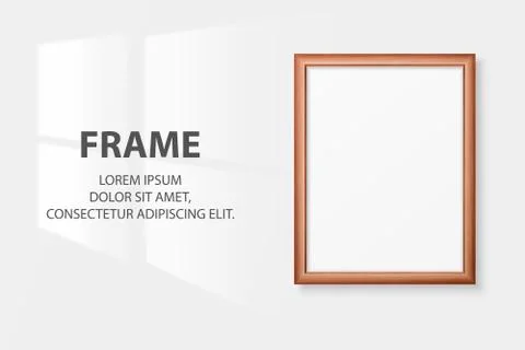 Vector 3d Realistic A4 Brown Wooden Simple Modern Frame on a White Wall Stock-Illustration