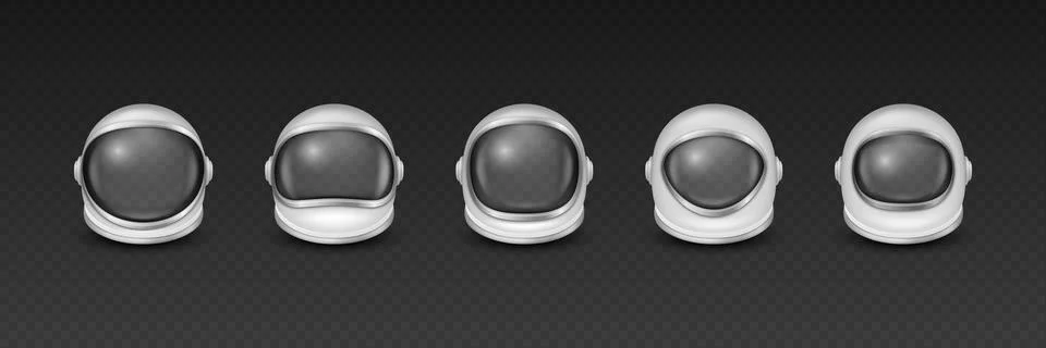 Vector 3d Realistic Astronaut Helmets, Cosmonaut Mask with Transparent Glass Illustrazione stock
